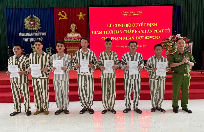 Trại tạm giam số 1 - CATP Hải Phòng: Công bố quyết định giảm thời hạn chấp hành án phạt tù cho phạm nhân đợt 2/9